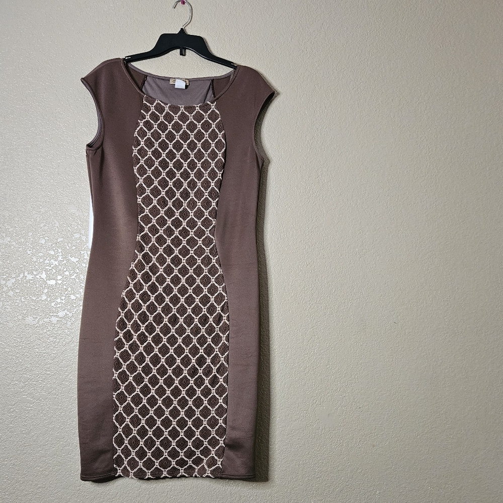 Brown dress with white design